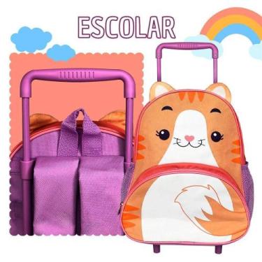 Imagem de Mochila Infantil Reforçada Com Rodinha Gatinho 14 Litros - Clio Pets