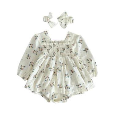 Imagem de Macacão Floral de Outono para Bebês - Com Faixa de Cabeça e Estilo Ins