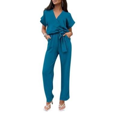 Imagem de Macacão Feminino PRETTYGARDEN Decote V Azul Lago XL