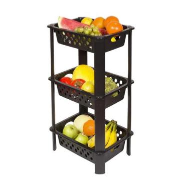 Imagem de Fruteira de Chão 3 Andares Preto Plástico São Bernardo FR-08 - SAO BER