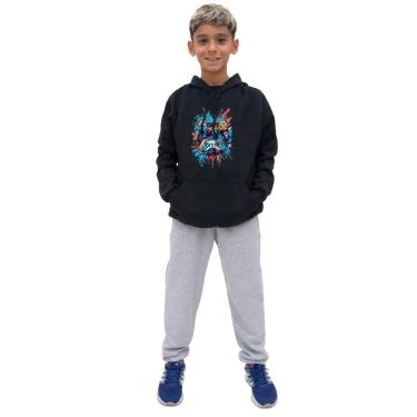 Imagem de Conjunto Moletom Com Capuz Infantil Menino Estampado e Calça Basica Lisa Confortavel-Ma...