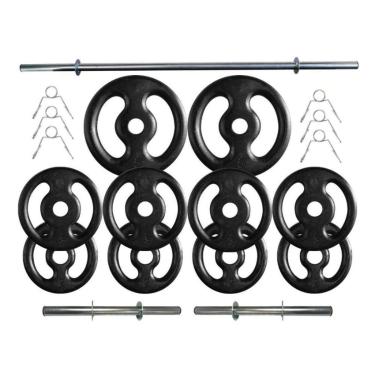 Imagem de Kit Anilhas de Ferro 30 Kg + 2 Barras de 40cm + Barra de 150cm-Unissex