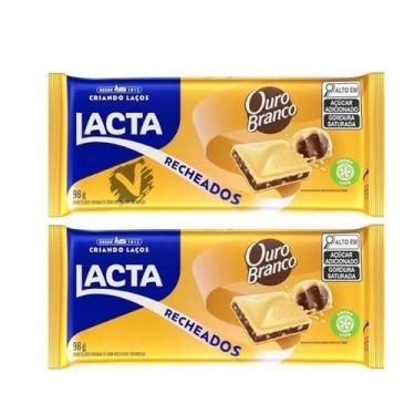 Imagem de Kit 2 Barra de Chocolate Lacta Recheada Ouro Branco 98g