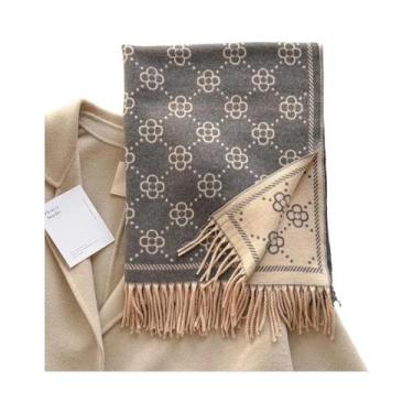 Imagem de Cachecol Feminino De Inverno Quente Em Caxemira Com Estampa Floral Dup