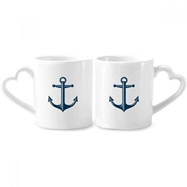 Imagem de Anchor Droits Almirantado Azul Oceano Militar Conjunto de canecas de Porcelana Casal Cerâmica Amante Copo Punho Coração