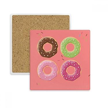 Imagem de Porta-copos quadrado com padrão de sobremesa de quatro rosquinhas