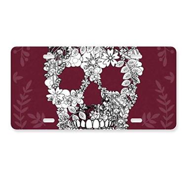 Imagem de DIYthinker Placa de carro Flowers Bones México Dia dos Mortos Decoração de carro Acessório de aço inoxidável