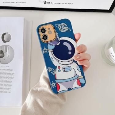 Imagem de Yonds Queen Compatível com iPhone 11 Capa fofa, Desenho legal Astronauta Espacial Design Elegante Protetor Feminino Meninas Antiderrapante à Prova de Choque Moda Criativa (Telescópio Azul, iPhone 11)