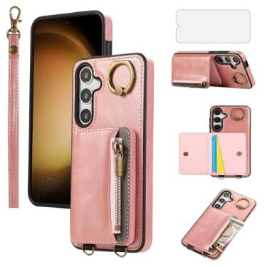 Imagem de Asuwish Capa de telefone para Samsung Galaxy S24 Plus S24+ 5G capa carteira e protetor de tela de vidro temperado com zíper anel de crédito suporte para cartão acessórios de celular S24plus 24S + S 24