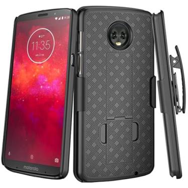 Imagem de Rome Tech Capa coldre com clipe de cinto para Moto Z3 / Z3 Play - capa de telefone combo de coldre resistente - capa de telefone robusta com suporte para Motorola - preta