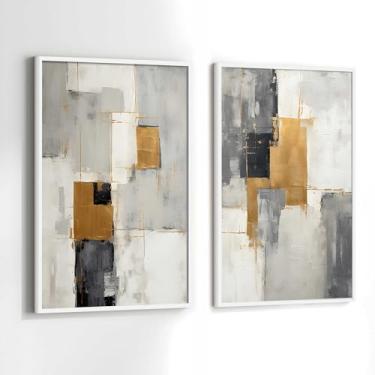 Imagem de Conjunto Quadros Decorativos com Moldura Abstrato Arte Dourado e Preto Kit 2 Quadros 90x60 Decoração