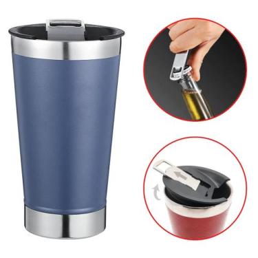 Imagem de Copo Térmico De Cerveja Aço Inox 473ml Com Tampa Copo Térmico Cerveja 