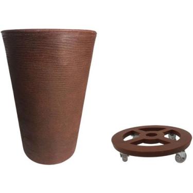 Imagem de Vaso Grande 55cm Redondo De Polietileno E Suporte Com Roda Para Planta