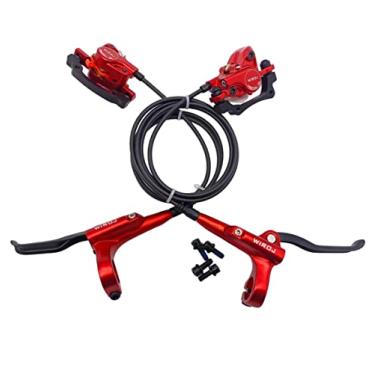 Imagem de WIROJ Conjunto de freio a disco hidráulico Mountain Bike, kit de freio a disco dianteiro e traseiro para bicicleta MTB XC Trail, e-Bike, Fat Bike, kit de atualização para freio a disco mecânico (vermelho - frente esquerda e traseira direita)