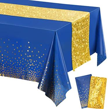 Imagem de Irenare Conjunto de toalha de mesa e passadeira de mesa de lantejoulas com bolinhas e confetes, toalhas de mesa de plástico para jantar, decorações com glitter para aniversário, casamento,