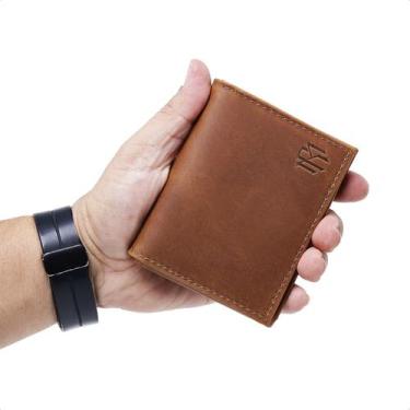 Imagem de Carteira masculina em couro legitimo com plastico em l porta cartao ro