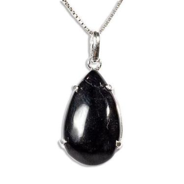 Imagem de Colar Gota Pedra Turmalina Preta 16mm Natural Garra Prata 950 - Crista