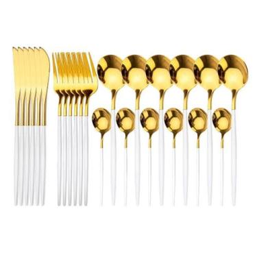 Imagem de Faqueiro Slim 24 Peças Banho Pvd Dourado Bicolor - Dusseldorf