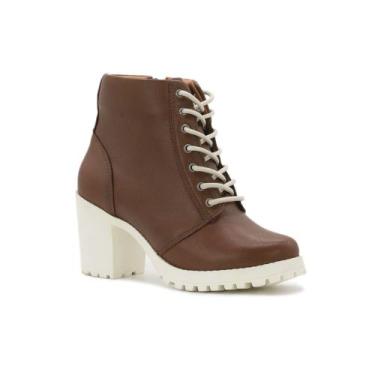 Imagem de Bota Feminina De Salto Grosso Com Detalhes E Zíper - Q&A, Caramelo, Br