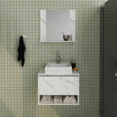 Imagem de Kit Lavabo com Espelho e Cuba Mármore Branco Tecno Mobili