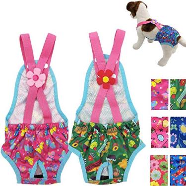 Imagem de Fraldas femininas para cães, calcinha sanitária, lavável, reutilizável com suspensórios, para animais de estimação pequenos.FunnyDogClothes XS: Waist 12" - 14" rosa