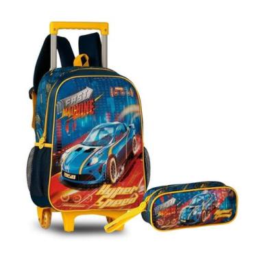 Imagem de Kit Mochila C/ Rodinhas Fast Machine + Estojo Carros Hyper Speed Escol