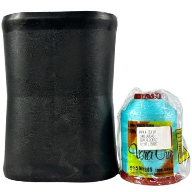 Imagem de Kit Para Pipa Linha Vera Cruz Fio 04 de 1000 Jardas Colorida e Porta Linha Médio Oval Preto