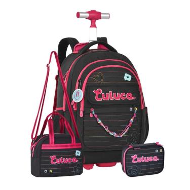 Imagem de Kit Mochila Rodas Luluca Juvenil Pandinha Lancheira E Estojo