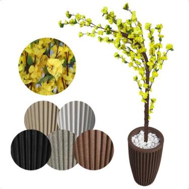 Imagem de Cerejeira Amarela Com Galho Curvo Planta Artificial Com Vaso De Decora
