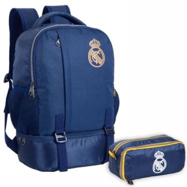 Imagem de Kit Estojo Mochila Porta Tenis Escolar Real Madrid Oficial - Xeryus