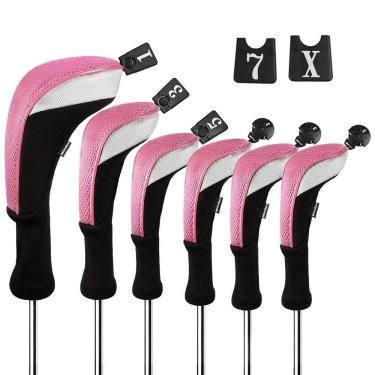 Imagem de Conjunto de capas para a cabeça do clube de golfe Andux Long Neck, 6 peças (preto/rosa)