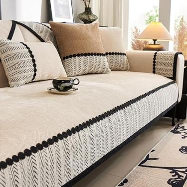 Imagem de Almofadas de sofá para todas as estações, antiderrapante, manta de sofá de chenille, literária, elegante, estilo retrô, capa de sofá - Bege||110 x 210 cm