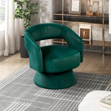 Imagem de Lexicon Cadeira giratória de 360 graus, cadeira redonda moderna e confortável de veludo, costas abertas, almofadas de espuma de pelúcia, base giratória de metal para sala de estar/quarto/escritório