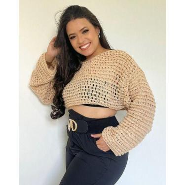 Imagem de T0134-Blusa Casual Comfy Tricô Cropped Larga Frio 4n0710 - Xumi, Palha