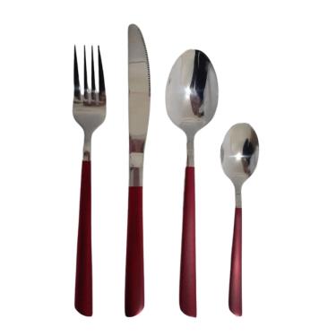 Imagem de Faqueiro 16 Peças Bicolor Aço Inox Prata Cabo Slim Vermelho