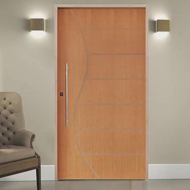 Imagem de Kit Porta de Madeira Pivotante 210x140cm Batente 14cm Fechadura 803 Rolete Externa Beli...