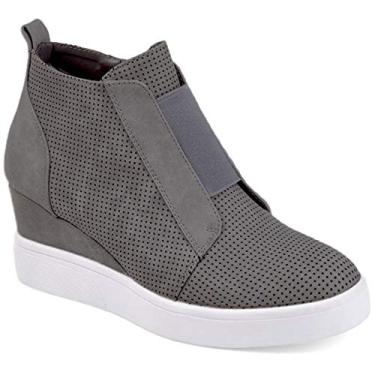 Imagem de Athlefit Tênis feminino Wedge salto oculto plataforma plataforma botas escondidas wedgie tênis, Novo cinza, 36