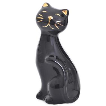 Imagem de Escultura Gatinho Enfeite Decoração Casa Sala Escritório Cerâmica Pequ