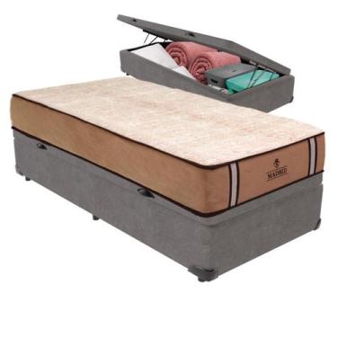 Imagem de Cama Box Baú e Colchão Madrid Molas V-Store 78x188x28, Cinza