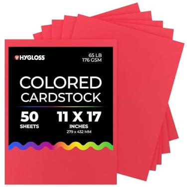 Imagem de Hygloss Cartolina vermelha brilhante – 29 x 43 cm, 50 folhas, 29,5 kg/176 g/m², resistente ao desbotamento, sem ácido, cartão de papel colorido