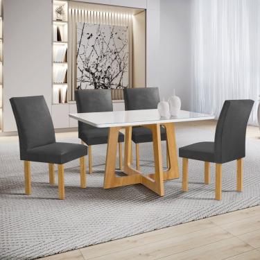 Imagem de Mesa Arizona 120cm Com 4 Cadeiras Canela Tampo Smart Plus Com Vidro Cinamomo-off White-cinza