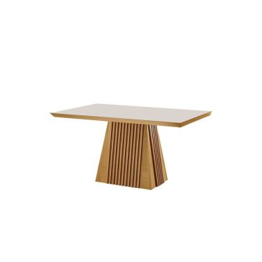 Imagem de Mesa De Jantar 4 Lugares áustria Com Vidro Castanho Cinamomo - Off White