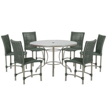 Imagem de Mesa Ascoli 120 Cm Com 6 Cadeiras Cannes De Alumínio Trama Verde