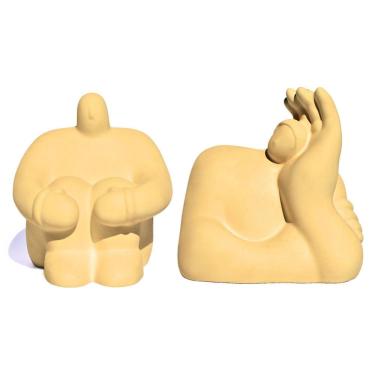 Imagem de Kit Estátuas Decorativa Artesanais Em Resina Mineral Gigantes Pensativo E Admirado 9,5x9,5cm Amarelo