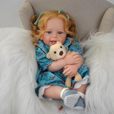 Imagem de Bebê Reborn Silicone de Boneca Realista Pintado Menina Original (Olhos Azuis Menina Saias 55cm)