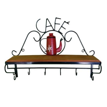 Imagem de Prateleira De Café Porta Tempero 60cm Tema Bule Vermelho Sudeste Rústico