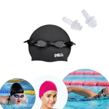 Imagem de Kit Natação Touca Óculos Protetor De Ouvido Infantil Azul Claro - DM T
