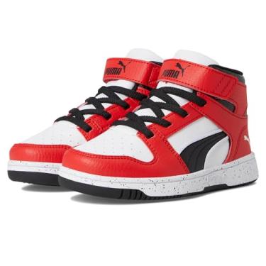 Imagem de PUMA Tênis unissex infantil Rebound Layup Mid Hook and Loop, Branco e preto para todos os tempos vermelho Ah25, 11 Little Kid