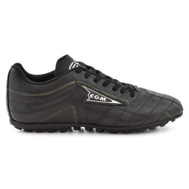 Imagem de Chuteira EGM Masculina em Couro Soccer Society Preta e Verde, 42, Pret