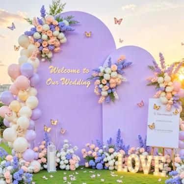 Imagem de Conjunto de 2 capas de arco roxo para decoração de arco de casamento, decoração de pano de fundo elástico, para chá de bebê, chá de panela, festa de aniversário, lavanda lilás, arco de 7,2 m e 1,8 m